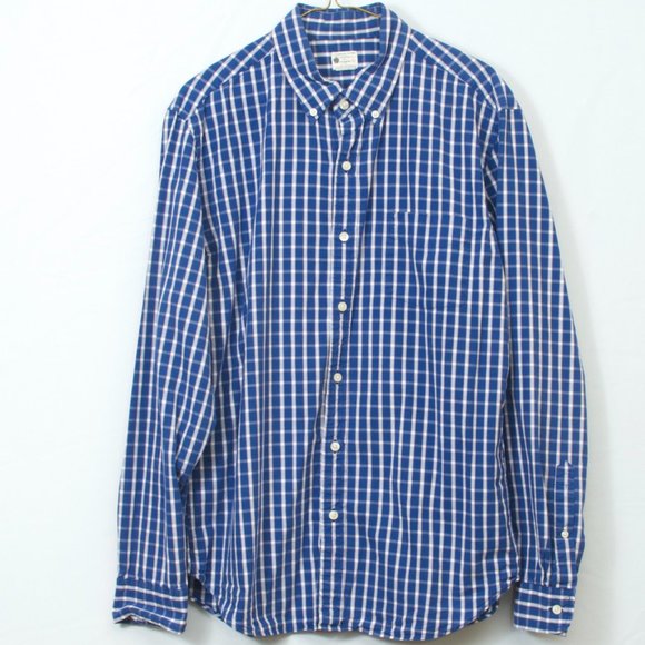 J. Crew L (17x35) Cotton Royal Blue Plaid Button Down - Picture 2 of 4
